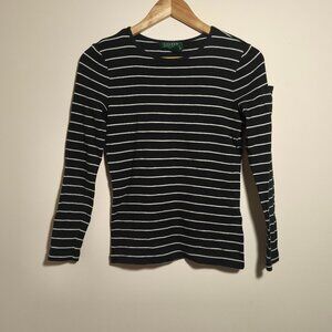 y2k Lauren Ralph Lauren 100% Cotton Striped Long Sleeve sz S Black White
